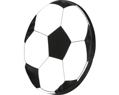 Pernă în formă de minge de fotbal cu model alb-negru.