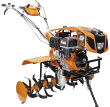 Motosapă cu motor în patru timpi, freze rotative și ghidon reglabil.