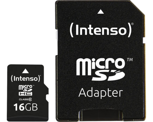Card de memorie Intenso MicroSDHC 16 Gigaocteți, inclusiv adaptor SD, clasa 10.