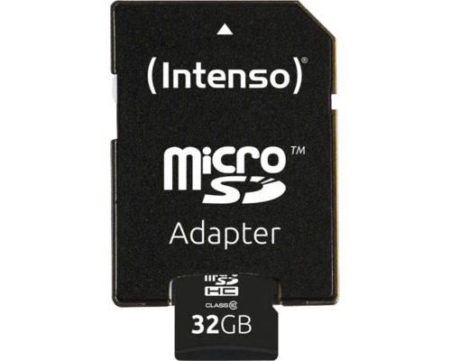 Card de memorie Intenso microSDHC 32 GB clasa 10 cu adaptor SD inclus.