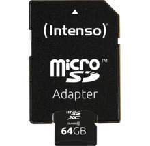 Card de memorie Intenso Micro SDXC 64 Gigaocteți inclusiv adaptor, Clasa 10