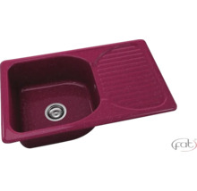 Chiuvetă încorporabilă din material compozit cu o cuvă și picurător, magenta punctat, Fat Logo.