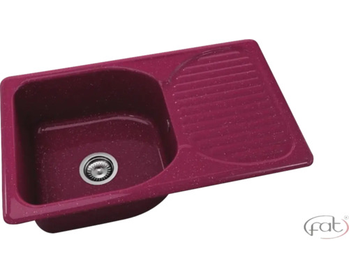 Chiuvetă încorporabilă din material compozit cu o cuvă și picurător, magenta punctat, Fat Logo.