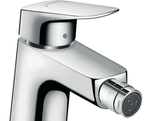 Baterie monocomandă pentru bideu din metal cromat cu aerator orientabil pentru baie.