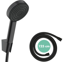 Set pară de duș negru cu suport și furtun de duș lung de 125 centimetri.
