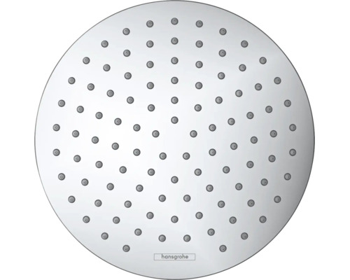 Pară de duș fixă hansgrohe rotundă cu numeroase duze. hansgrohe Logo.