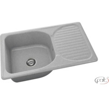 Chiuvetă încorporabilă gri din compozit cu o cuvă, picurător și preaplin. Fat Logo.