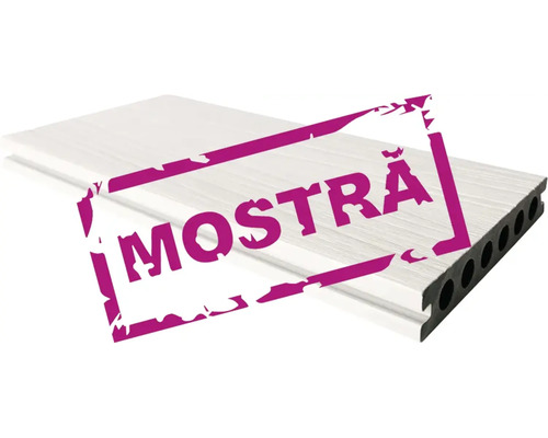 Mostră de placă de terasă din lemn compozit cu profil alveolar și structură de lemn.