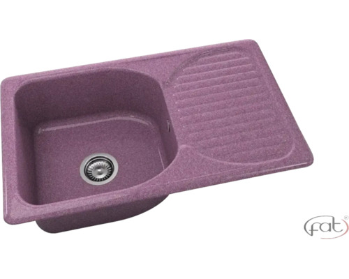Chiuvetă încorporabilă din material compozit violet cu o cuvă și picurător.