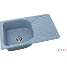 Chiuvetă încorporabilă din material compozit cu o cuvă, picurător și ventil cu sită. FAT Logo.