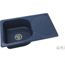 Chiuvetă de bucătărie albastră încorporabilă din material compozit cu o cuvă și picurător. FAT Logo.