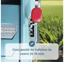 Logo Könner & Söhnen, reglarea înălțimii de tăiere în 5 trepte între 25 și 75 milimetri.