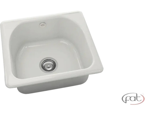 Chiuvetă de bucătărie încastrabilă din ceramică cu o cuvă, preaplin și scurgere.