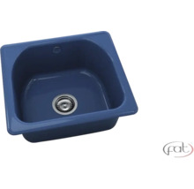 Chiuvetă încorporabilă albastră cu scurgere din oțel inoxidabil și fat Logo.