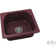 Chiuvetă încastrată dreptunghiulară bordeaux din material compozit cu ventil cu sită și FAT Logo.
