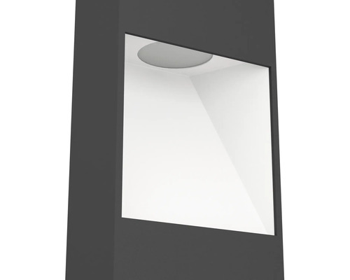 Privire de aproape a unei lămpi de exterior moderne în culoarea antracit cu sursă de lumină LED integrată într-o decupare dreptunghiulară.