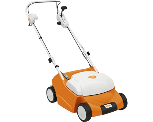 Scarificator electric STIHL pentru întreținerea gazonului cu patru roți și mâner reglabil.