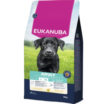 Hrană uscată Eukanuba Adult pentru câini de talie mare, bogată în pui proaspăt, susține îngrijirea dentară și digestia, sac de 15 kilograme.