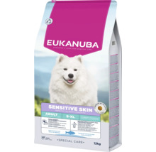 Eukanuba Sensitive Skin Adult hrană pentru câini de talie mică până la foarte mare, 12 kilograme, hipoalergenică cu pește oceanic.