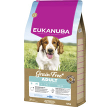 Hrană pentru câini fără cereale Eukanuba Adult pentru câini sub 25 kilograme cu pește oceanic, sac de 12 kilograme.