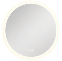 Oglindă de baie rotundă cu iluminare LED și senzor tactil pentru lumină și funcție antiaburire.