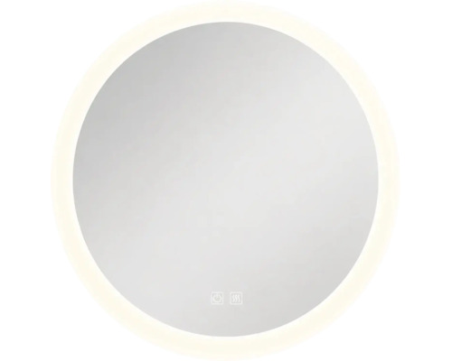 Oglindă de baie rotundă cu iluminare LED și senzor tactil pentru lumină și funcție antiaburire.