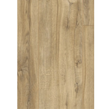 Pardoseală laminată cu decor de stejar și suprafață structurată din lemn cu noduri vizibile.