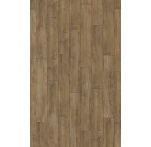 Pardoseală laminată cu aspect de lemn în decor stejar și structură tip dușumea.