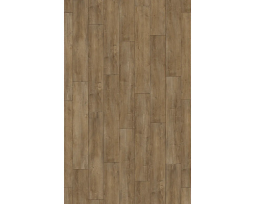 Pardoseală laminată cu aspect de lemn în decor stejar și structură tip dușumea.