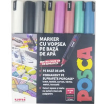 Set 8 markere cu vopsea Uni Posca PC-1MR, pe bază de apă, vârf ultra fin de 0,7 milimetri, permanente pe suprafețe poroase.