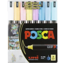 Set de 8 markere Uni Posca PC-1MR pe bază de apă în culori pastelate cu vârf de 0,7 mm.