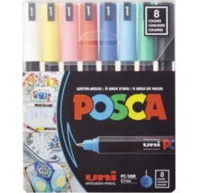 Set de 8 markere cu vopsea pe bază de apă Posca PC-1MR cu vârf fin de 0,7 mm pentru diverse suprafețe.