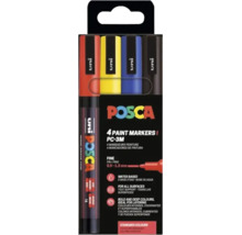 Set 4 markere Uni Posca PC-3M pe bază de apă, vârf fin 0,9 până la 1,3 milimetri, pentru toate suprafețele.