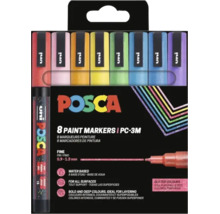 Set de 8 markere cu vopsea Posca PC-3M, vârf fin 0,9 până la 1,3 milimetri, pe bază de apă, culori cu sclipici, potrivit pentru toate suprafețele.