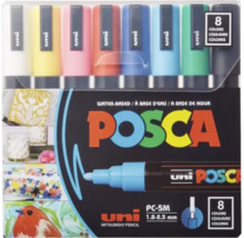 Set 8 markere pe bază de apă POSCA PC-5M, lățime linie 1,8 până la 2,5 milimetri, uni Mitsubishi Pencil Logo.