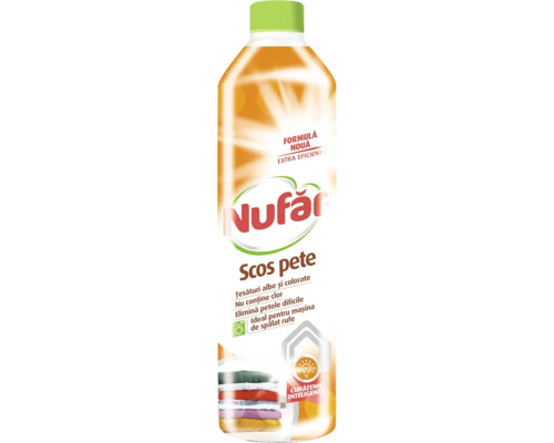 Soluție pentru scoaterea petelor Nufăr pentru țesături albe și colorate, fără clor, ideală pentru mașina de spălat.