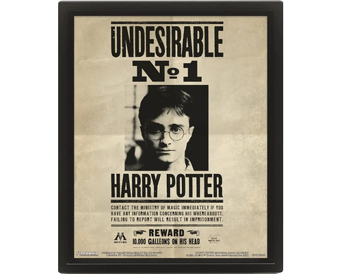 Poster înrămat Harry Potter Undesirable Numărul 1 în stil vintage cu ramă neagră.