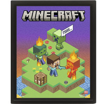 Tablou Minecraft înrămat cu Steve, Creeper, Zombie și masă de lucru în stil pixel