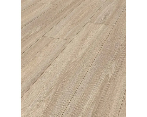 Pardoseală laminată cu structură de lemn și aspect de stejar.