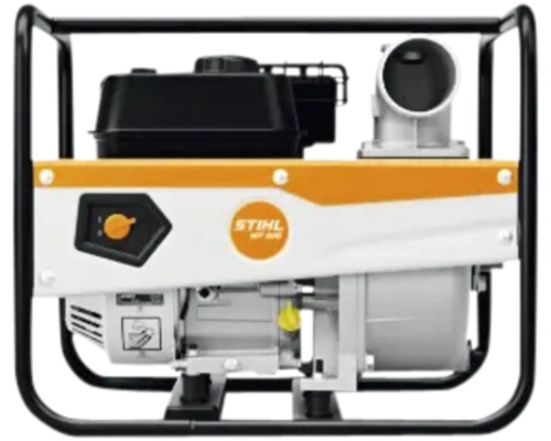 Motopompă Stihl pe benzină cu cadru metalic și Stihl Logo.