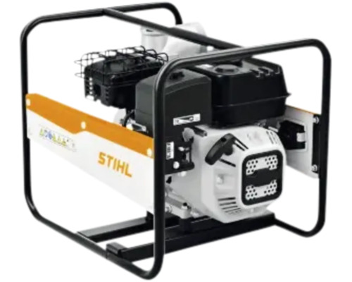 Motopompă Stihl cu cadru din oțel negru și motor pe benzină.