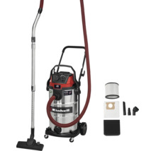 Aspirator umed-uscat Einhell cu rezervor din oțel inoxidabil de 40 litri, furtun de aspirare, tub telescopic, duză pentru podea și accesorii.