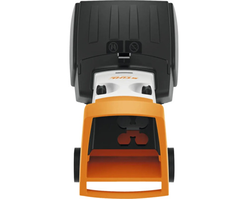 Tocător electric de grădină Stihl GHE 105 în vedere de sus cu deschidere tip trifoi și roți.