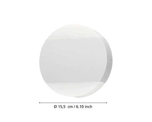 Aplică de perete și plafonieră rotundă albă cu un diametru de 15,5 centimetri.