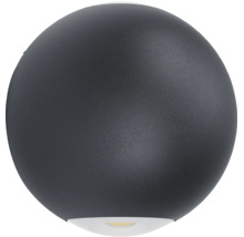 Aplică de exterior sferică din metal de culoare antracit cu lumină orientată în jos.