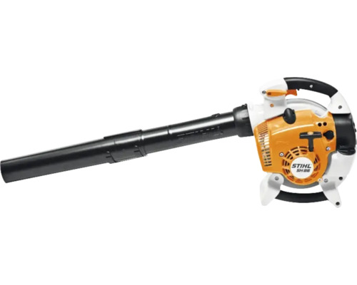 Aspirator și suflantă de frunze pe benzină Stihl SH 86 cu tub de suflare lung și mâner ergonomic.
