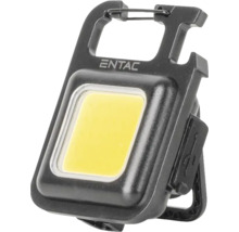 Lampă de lucru portabilă ENTAC neagră cu LED, carabină, desfăcător de sticle și port de încărcare USB.