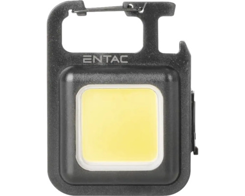 Mini lampă de lucru cu LED Entac cu tehnologie COB, carabinieră integrată și deschizător de sticle.