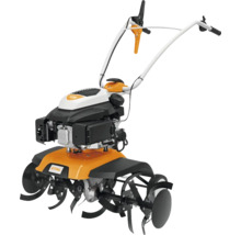 Motosapă Stihl cu motor pe benzină, freze și ghidon reglabil pentru prelucrarea solului.