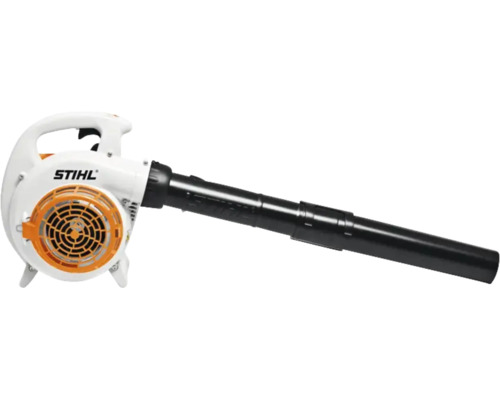Suflantă pentru frunze STIHL albă și portocalie din plastic cu tub lung de suflare negru și STIHL Logo pentru întreținerea grădinii.